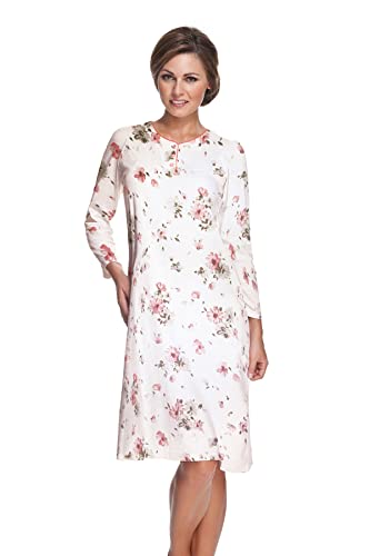 e.FEMME® Damen Nachthemd Kate 1029, Langarm, aus 100% Baumwolle (Weiß/Rosa, 52) von e.FEMME