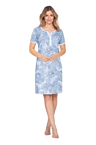 e.Femme® Damen Nachthemd Martha 1088 aus 50% Modal, 50% Baumwolle, Blau/Druck 38 von e.Femme