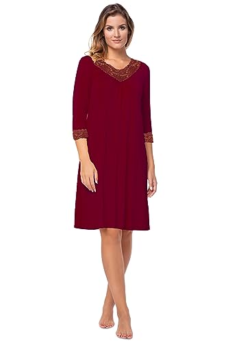 e.FEMME® Damen Nachtkleid Teresa II aus Baumwolle/Modal, Bordeaux 42 von e.FEMME