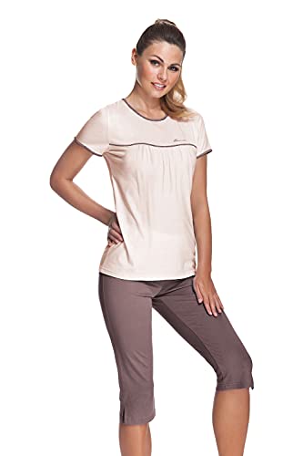 e.Femme® Damen Pyjama Nicole II 945 aus 50% Baumwolle und 50% Modal, Lachs/Taupe 44 von e.Femme