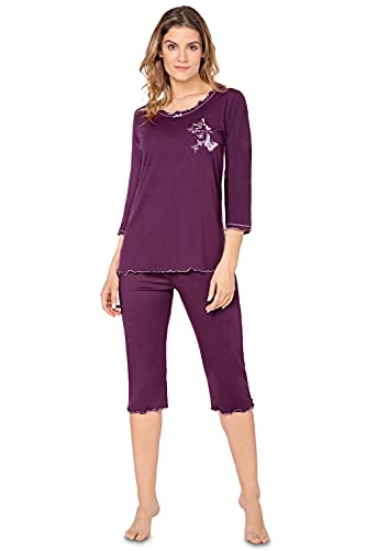 e.FEMME® Damen Schlafanzug 259 aus Baumwolle und Modal (Aubergine, 50) von e.FEMME