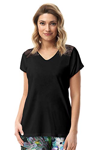 e.FEMME® Damen Schlafanzugobertein Shirt Sabrina 817 aus Viskose, Schwarz 40 von e.FEMME