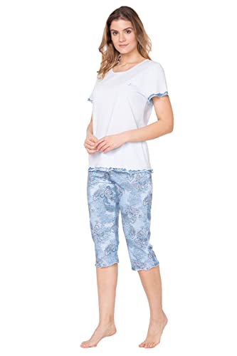 e.FEMME Damen Schlafanzug Marion 310 aus Baumwolle mit Modal (Blau/Druck, 42) von e.FEMME