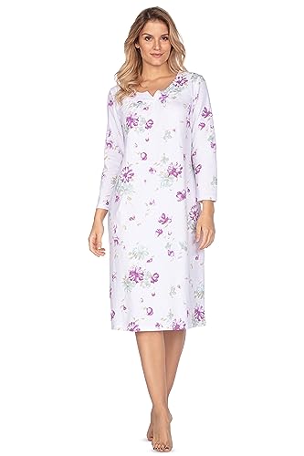 e.Femme® Damen Nachthemd Jana 1092 7/8 Arm 100% Baumwolle, Weiß/Aubergine 42 von e.Femme