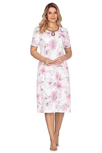 e.Femme® Damen Nachthemd Kurzarm Olivia 1081 aus 100% Baumwolle, rosa Hortensien 52 von e.Femme