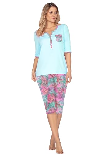 e.Femme® Damen Schlafanzug Monika 1095 aus Baumwolle und Modal, 1/2 Arm Caprihose, Mint 40 von e.Femme