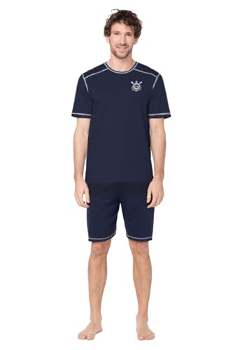 e.VIP® Herren Schlafanzug Victor S 1157 Kurzarm, Kurze Hose, aus Baumwolle, Marine XXL von e.VIP