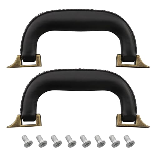 eMagTech Gitarren-Spieluhr-Griff, 160 mm, PU-Leder, Koffergriff, Metallbasis, Ersatz für Handtaschen, Geschenke, Weinboxen, Werkzeugkasten, Instrumentenkoffer mit Schrauben, Schwarz / Braun, 2 Stück eMagTech Gitarren-Spieluhr-Griff, 160 mm, PU-Leder, Koffergriff, Metallbasis, Ersatz für Handtaschen, Geschenke, Weinboxen, Werkzeugkasten, Instrumentenkoffer mit Schrauben, Schwarz / Braun, 2 Stück von eMagTech
