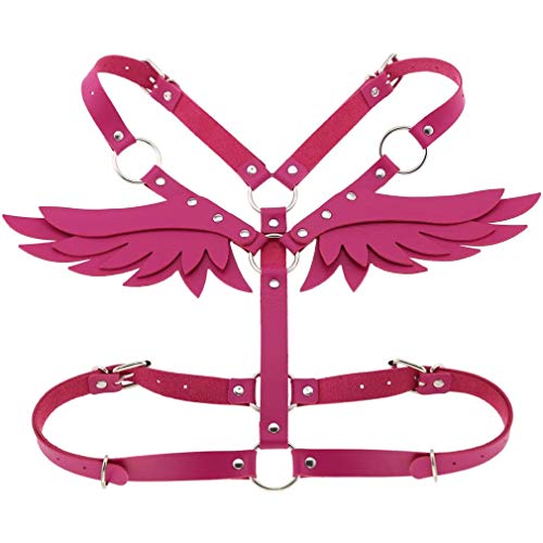 Damen Mädchen Leder-BH Brustgeschirr Gürtel verstellbar Gothic Punk Engelsflügel Taille Harness - Rot - Einheitsgröße von eYLun