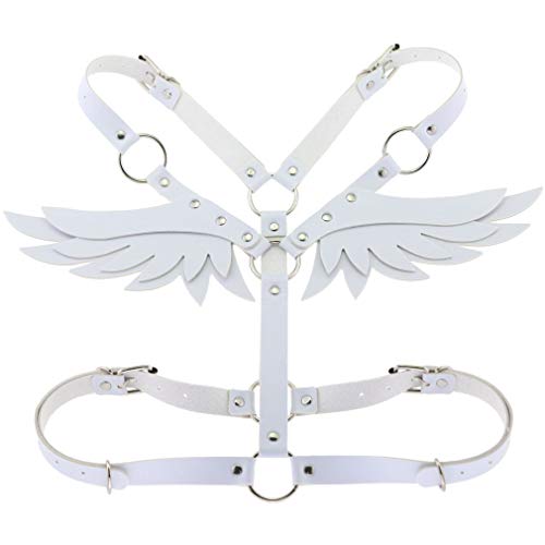 Frauen Mädchen Leder Körper BH Brust Harness Gürtel Einstellbar Gothic Punk Engel Flügel Taille Harness, Weiss/opulenter Garten, Einheitsgröße von eYLun