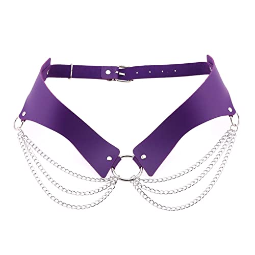 eYLun Damen Mädchen Leder Taillengürtel Punk Kette Leder Körper Taillengürtel Gothic Layered Accessories Gürtel, Violett, Einheitsgröße von eYLun