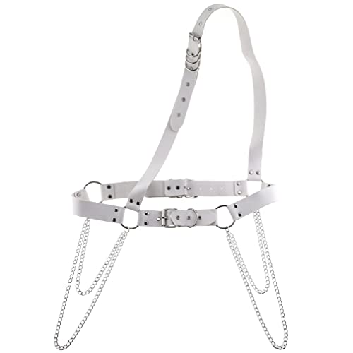 eYLun Damen Taillengürtel Punk Rock Leder Body Straps Harness Gürtel Verstellbare Rock Kette Ledergürtel, Weiss/opulenter Garten, Einheitsgröße von eYLun