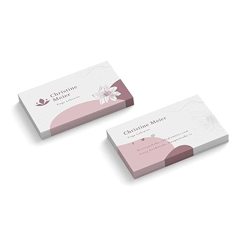 easyprint Visitenkarten personalisiert | Yoga Lehrerin | 2-seitig | Querformat | Menge + Papier zur Auswahl | gestalten | hochwertig | 350 g Qualitätsdruck | Blume | Studio | rosa (100 Stück) von easyprint