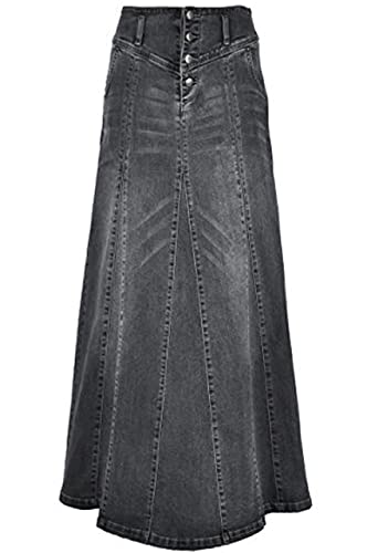 ebossy Damen High Rise Distressed Wash Denim Rock A Line Swing Maxi Lange Jeans Röcke, GRAU, Mittel von ebossy