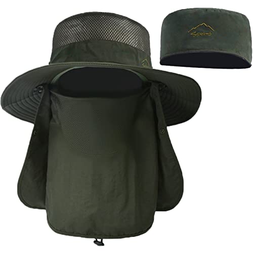 ehsbuy Fischerhut Herren Breiter Krempe Mesh Anglerhut Safari Hut Faltbar Sonnenhut mit Gesichtsbedeckung Nackenklappe von ehsbuy