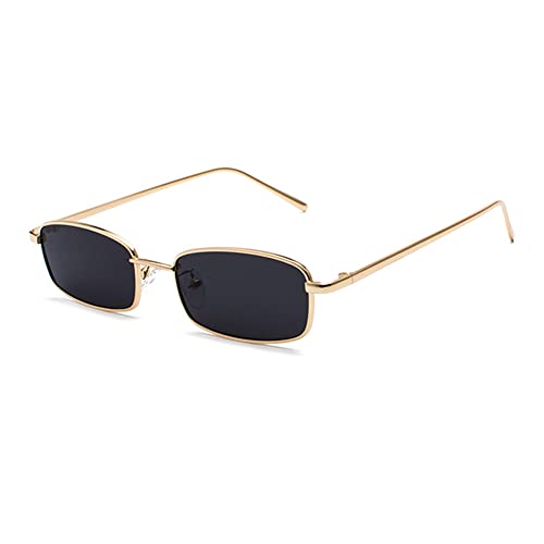 eiTurlutz Klassisch Rechteckige Sonnenbrille Retro Schlank Metallrahmen Brille Vintage Rectangle Süßigkeitsfarbe Sonnenbrille Gold/Grau von eiTurlutz