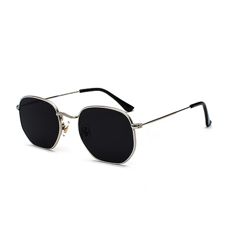 eiTurlutz Mode Polygon Sonnenbrille Damen Herren Verspiegelte Linse Leichte Unisex Brille（Gold/Grau） von eiTurlutz
