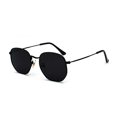 eiTurlutz Mode Polygon Sonnenbrille Damen Herren Verspiegelte Linse Leichte Unisex Brille（Schwarz/Grau） von eiTurlutz