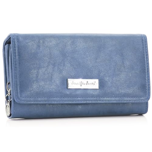 ekavale Damen Geldbörse mit Vielen Kartenfächern, Portemonnaie Damen Groß, Geldbeutel aus Hochwertigem Kunstleder, Brieftasche Damen (Blau) von ekavale