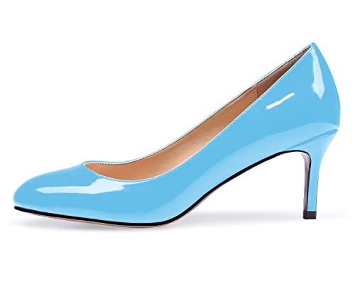 elashe 2.5 inch Kitten Heels Klassische Damen Pumps Runde Zehen Kleid Brautschuhe Partei Büro Geschlossen Pumps BlauEU37 von elashe