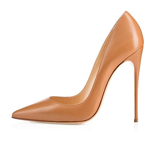 elashe Damen High Heel Pumps | 12cm Spitze Zehen Stiletto | Geschlossen Pumps Braun EU38 von elashe