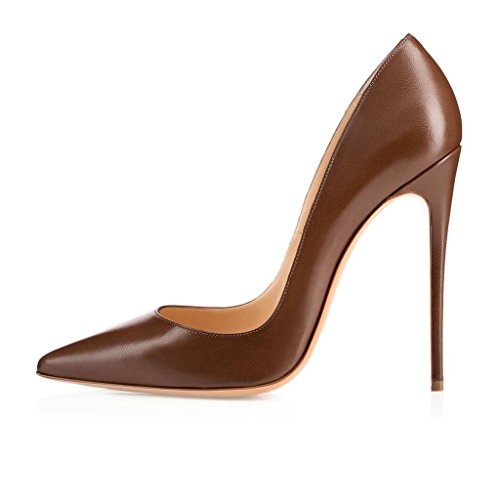 elashe Damen High Heel Pumps | 12cm Spitze Zehen Stiletto | Geschlossen Pumps Coffee EU39 von elashe