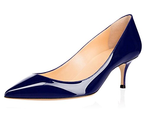 elashe Damen Kitten Mid Heel Pumps |6.5cm Spitze Zehen Büro Fersen | Geschlossen Pumps Blau EU38 von elashe