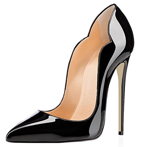 elashe Damen Spitze Zehe Schuhe 120mm High Heel Pumps Hohen Absätzen Geschlossen Abendschuhe Schwarz EU38 von elashe