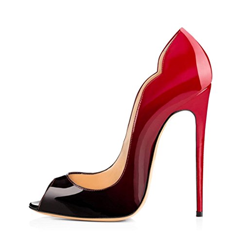 elashe - Damenschuhe - Peep-Toe Pump High Heel Damenschuhe im Lack-Look 12cm Absatz Rot Schwarz EU36 von elashe