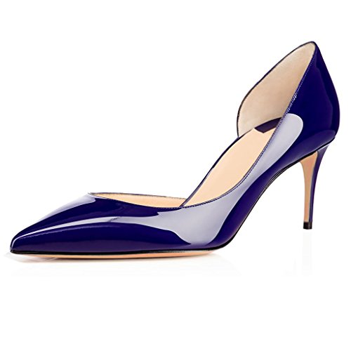 elashe Spitze Damen Pumps | 6.5CM Cut Out Lack Stilettos | Elegante High Heels Blau EU45 von elashe