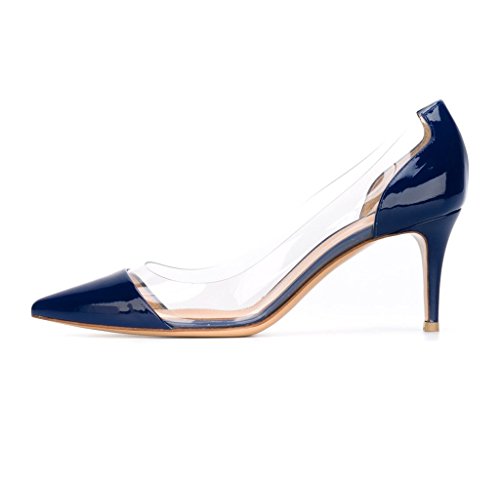 elashe- Spitze Damen Pumps | Bequeme Transparent PVC Stilettos | Trendy Abendschuhe | Marine Lack Erotik Pumps| EU41 von elashe