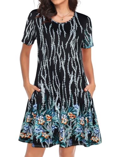 Damen-Sommerkleid, Strandkleid, lässig, lockeres T-Shirtkleid-Design, Blumenmuster, kurze Ärmel, fließende Taschen, Sonnenkleider, 3X-Groß Damen-Sommerkleid, Strandkleid, lässig, lockeres T-Shirtkleid-Design, Blumenmuster, kurze Ärmel, fließende Taschen, Sonnenkleider, 3X-Groß von elescat