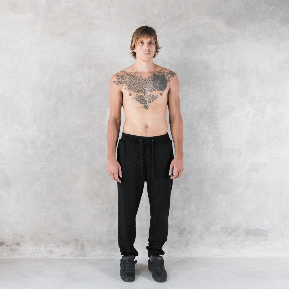 Herren Zig Zag Geometrisch Bedruckte Jogginghose Bambus Terry, Jogginghose, Limitierte Hose, Sporthose von eleven44