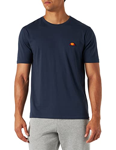 Ellesse Kurzarm-T-Shirt für Herren, Rundhalsausschnitt, Logo-Patch, Stickerei, 100 % Baumwolle, blau, Large von Ellesse