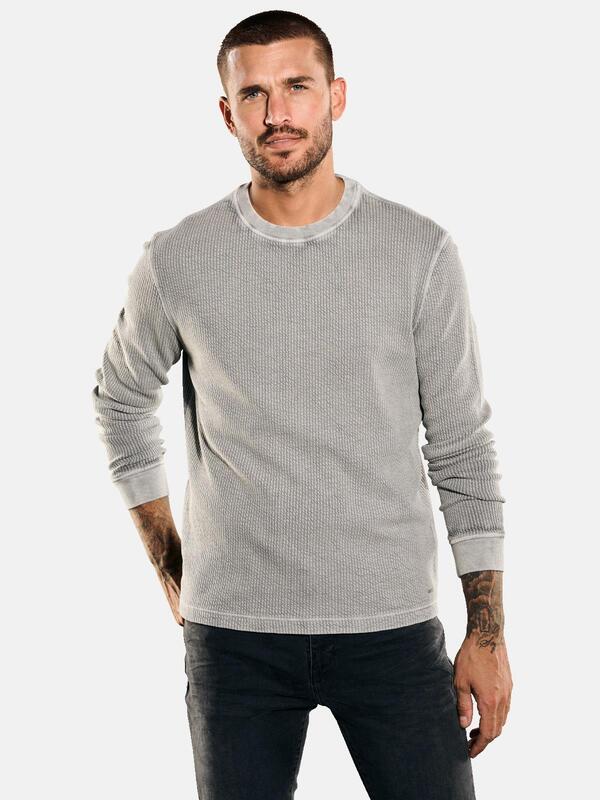 emilio adani Herren Sweatshirt uni grau regular gestreift Rundhals von emilio adani