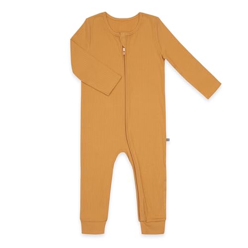 emma & noah Baby Schlafanzug, Weicher & Atmungsaktiver Strampler für Neugeborene, Oeko-TEX Zertifiziert, Langarm Pyjama mit Reißverschluss für Jungen & Mädchen, Ohne Füße (86, Essential Honey) von emma & noah