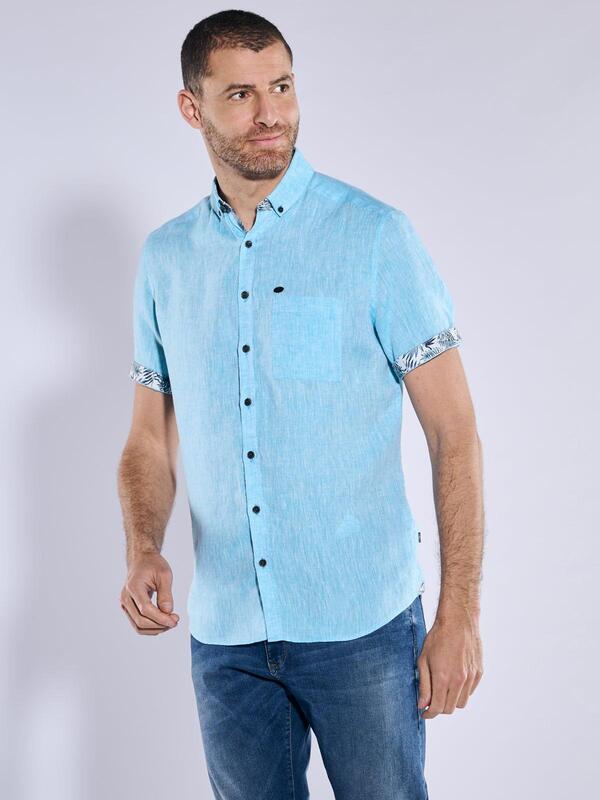 engbers Herren Kurzarm-Hemd aus Leinen türkis regular uni Button Down von engbers