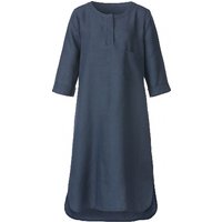 Tunika-Leinenkleid mit kurzer Knopfleiste und 3/4-Arm, nachtblau von Waschbär