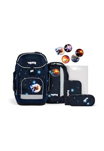 ergobag maxi set 6-teilig, ergonomischer Schulrucksack Grundschule für Mädchen und Jungen, ideal für große Kinder ab der 1. Klasse KoBärnikus - Dunkelblau von ergobag