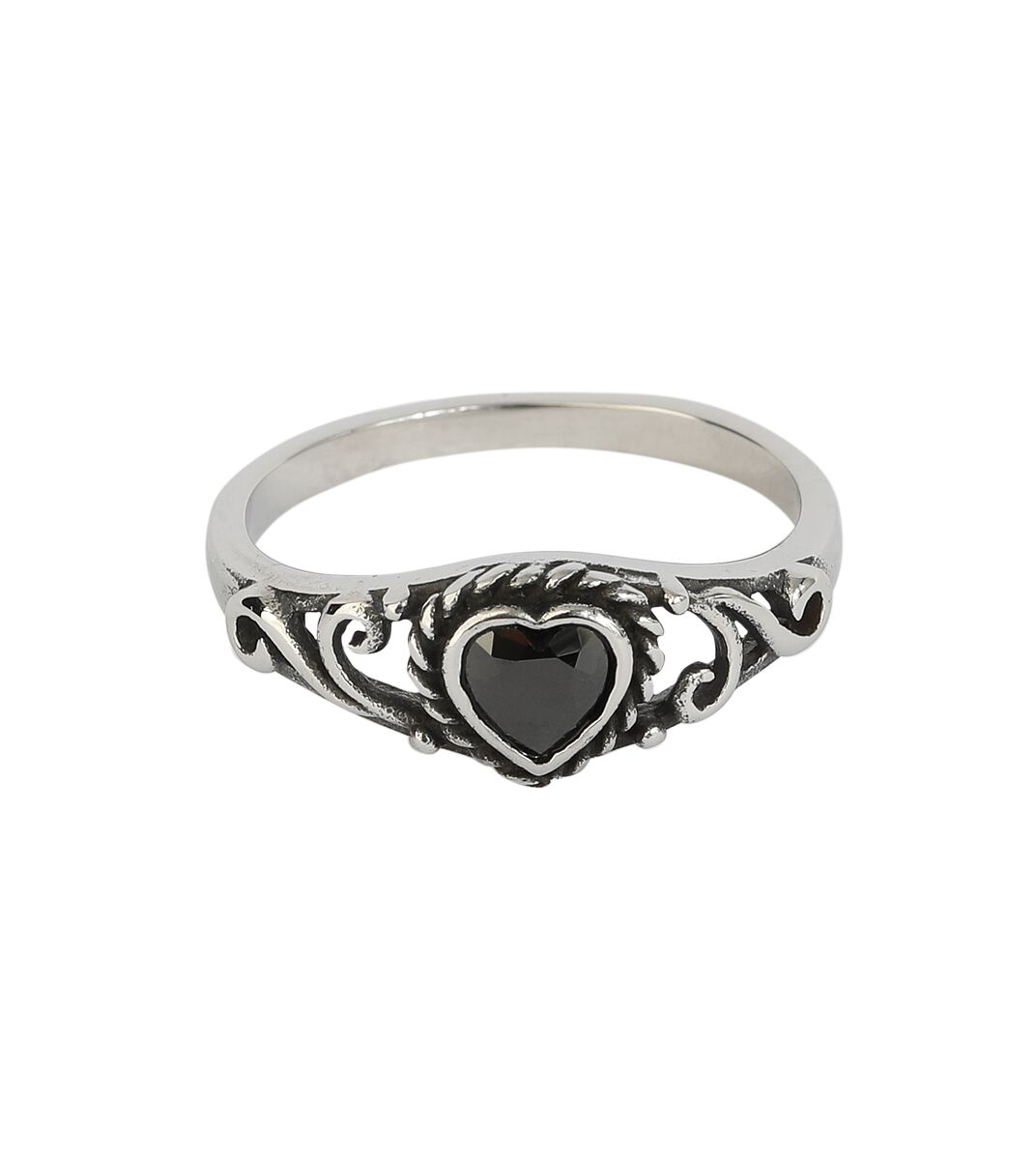 etNox Black Heart Ring schwarz silberfarben von etNox