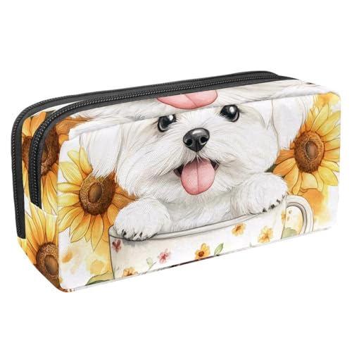 etoenbrc Federmäppchen, Sonnenblumen-Becher, weißer Hund, Federmäppchen mit Reißverschluss, wasserdichte Stifttasche, Bürobedarf, Schreibwaren-Organizer für Teenager, Mädchen, Erwachsene, Studenten, etoenbrc Federmäppchen, Sonnenblumen-Becher, weißer Hund, Federmäppchen mit Reißverschluss, wasserdichte Stifttasche, Bürobedarf, Schreibwaren-Organizer für Teenager, Mädchen, Erwachsene, Studenten, von etoenbrc