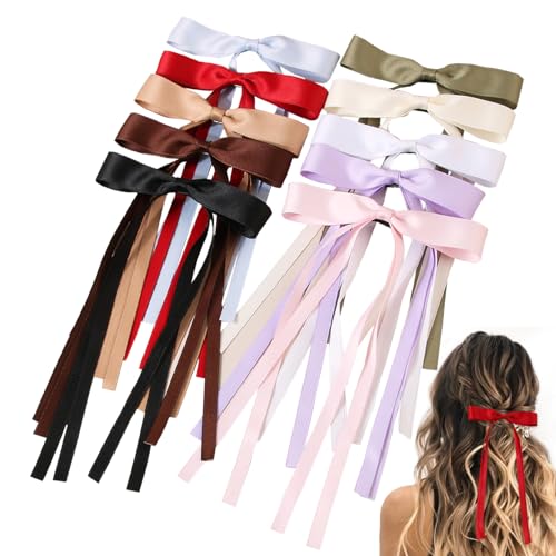 10pcs Quaste Ribbon Haarclip mit langem Schwanz, französische Bughaarklammern, feste Haarbänder für Frauen Mädchen Elastik Krawatten von eurNhrN