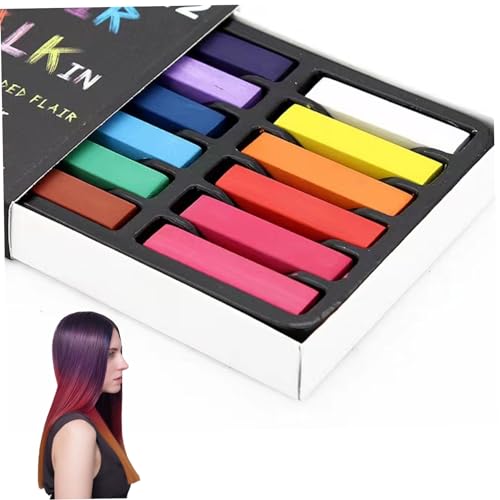 12 Farben Temporäres Haar Farbstoff sichere Haarkreide für Kinder waschbarer temporärer Haarfarbe Bunte Geschenke, Erwachsene Halloween Carnival Cosplay Party Haare Chals von eurNhrN