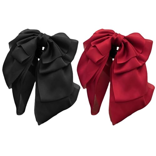 2pcs schwarzes rotes Haar Bogen Satin Bug Haare große seidige Bandbögen Haarzubehör für Frauen Mädchen kurze Barrettes von eurNhrN