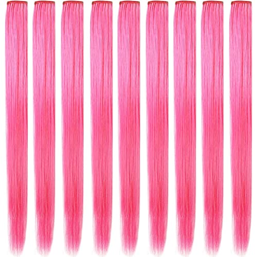 9 PCs gefärbte Haarverlängerungen 21 hitzebeständige synthetische, gerade Haarextensionen Clip Haarthaarzubehör für Kinder (rosa) farbiges Haar von eurNhrN