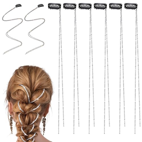 Haarkette für Zöpfe 8pcs 17,72 Zoll Silber Strhinestonetassel Clip in Haarketten in Haare Flechten Haarclip für Frauen Girl Haarstyling Accessoires Haarklammern von eurNhrN