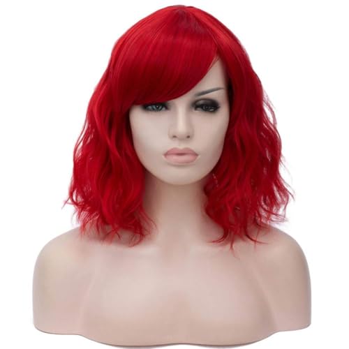 Kurze rote Perücke für Frauen Mädchen Curly Wavy Natural Hair Perücken für Cosplay -Kostüme Halloween Party (einschließlich Wig Cap) von eurNhrN