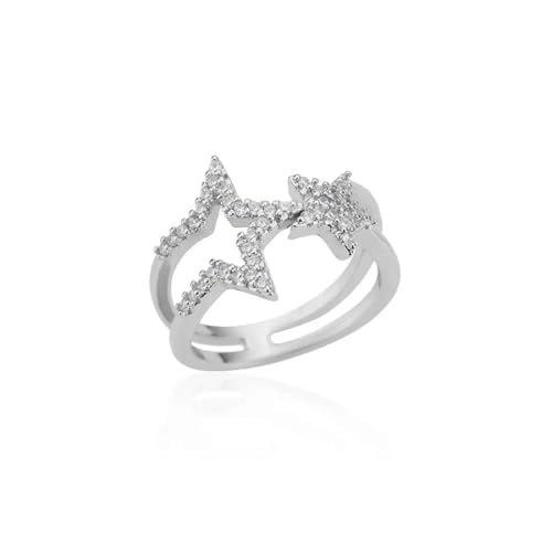 exdas Ring Ringe Damen Bijouterie Herren Doppelstern-Ringe Für Frauen, Kristall, Verstellbarer Sternring, Für Damen, Hochzeit, Party, Größenverstellbar, Silberfarben von exdas