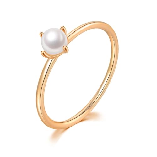 exdas Ring Ringe Damen Bijouterie Herren Einfacher Ring Mini-Imitationsperle Minimale Fingerringe Für Frauen 10 Roségoldfarbe von exdas