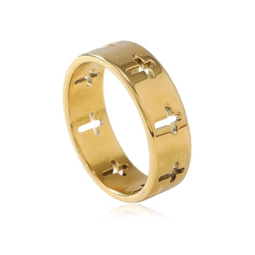 exdas Ring Ringe Damen Bijouterie Herren Hohle Kreuz-Hip-Hop-Ringe Für Männer, Glatte Oberfläche, Punk-Rock, 7 Goldfarben von exdas